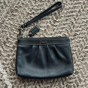 Coach Black Leather Wristlet Silver Hardware